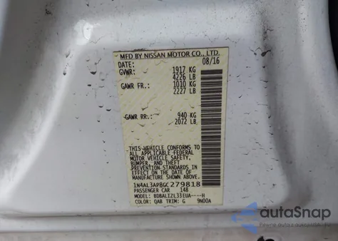 2016 Nissan Altima 2.5 Sv z USA, uszkodzony, nr VIN 1N4AL3AP8GC279818